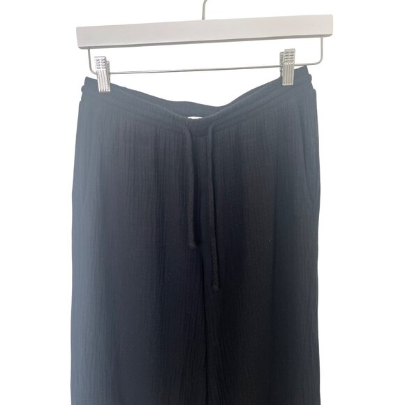 Black High-Waisted Wide-Leg Pants With Drawstring Waist & Pockets - Picture 5 of 8